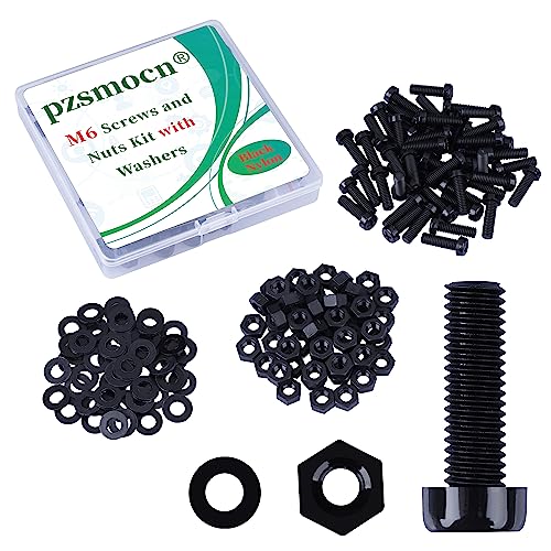 Pzsmocn 150 Stück / 50 Sätze M6 Schwarzes Nylon Schrauben und Muttern Kit mit Nylon Unterlegscheiben. M6 * 20 mm Kunststoff-Nylon-Kreuzschlitzschraube, Isolierscheibe und M6-Sechskantmutter-Kit. von pzsmocn