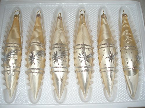 6 tlg. Glas-Zapfen Set in "Ice Champagner Silber" Komet - Christbaumkugeln - Weihnachtsschmuck-Christbaumschmuck von qdwq-US