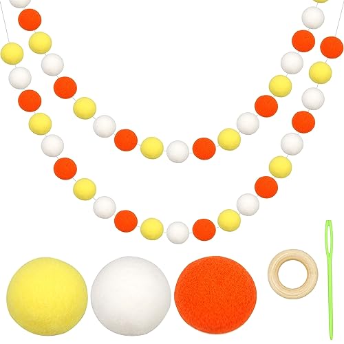 quiodok 2 Stück Mini Pompons Felt Ball String Drei Farben Pompom Girlande Kinderzimmer Filz Ball Girlande 60 Pompom Für Partydekoration, Babybett Deko, Kommunion Dekoration von quiodok