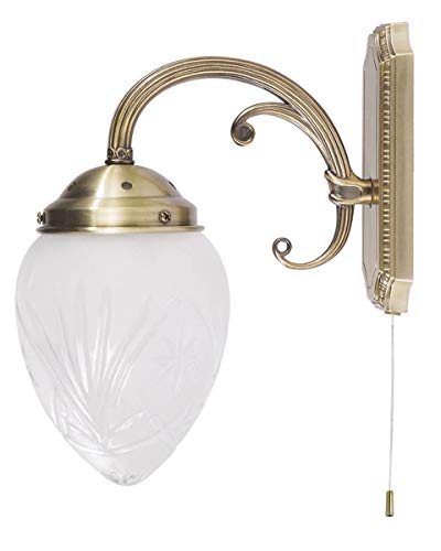 Verzierte Wandlampe mit Zugschalter Glas Schirm Jugendstil in Bronze Wandleuchte Wohnzimmer Bett Flur von rabalux