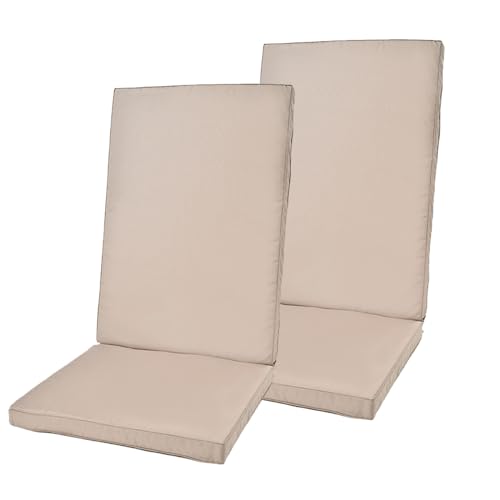 Rattanland® Gartenstuhlauflagen Hochlehner - Stuhlkissen Set - Wasserdichter Stoff - Sitzauflagen Hochlehner, Auflagen für Gartenmöbel, Hochlehner Auflagen, Sitzkissen für Gartenstühle (2, Beige) von rattanland HOME & GARDEN