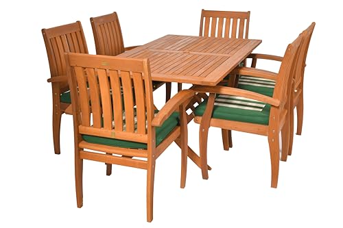 Rattanland | Gartenmöbel Set “Bradford 160” aus Eukalyptusholz mit 6 Florence Sesseln FSC-zertifiziertes Premium Holz (Grüne Premium-Kissen) von rattanland HOME & GARDEN