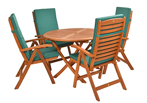 Rattanland | Gartenmöbel Set Premium Bradford 110 aus Eucalyptus-Holz mit 4 Calgary-Sitzen (grüne Kissen) von rattanland HOME & GARDEN