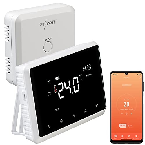 revolt Funk Raumthermostat: Funk-Thermostat mit WLAN und App für Gastherme und Wasserboiler (Raumthermostat WLAN Gastherme, Smart Thermostat Gastherme, Heizungsthermostat) von revolt