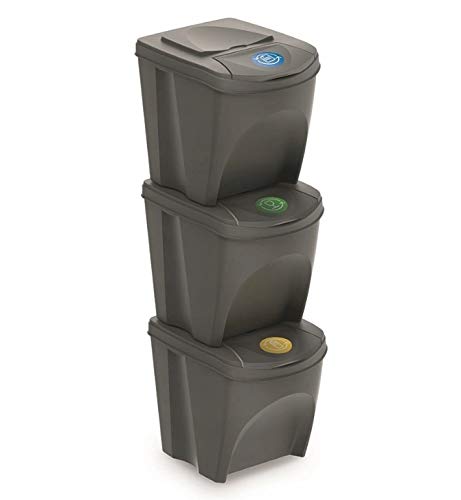 Mülleimer Abfalleimer Mülltrennsystem 75L - 3x25L Behälter Sorti Box Müllsortierer 3 Farben von rg-vertrieb (Grau) von rg-vertrieb