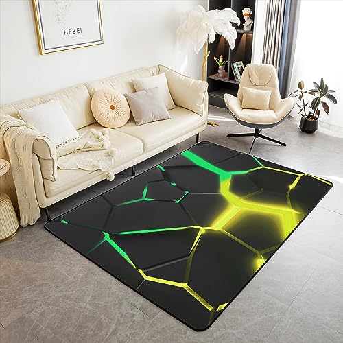 Geometrischer Wabenbereich Teppich 100x150, Abstrakter Hexagon Patchwork Rutschfester Teppich, gelber grüner Neon Moderne Innenbodenmatte für Esszimmer Hinterhof Dekor von richhome