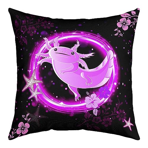 richhome Cartoon Axolotl Kissenbezug Einzelpack, Aquarell Unterwasser Sealife Seesterne werfen Kissenbezug 22x22 Zoll, Lila Mohn Retro Garten Blumen Zimmer Kissen für Mädchen Frauen von richhome