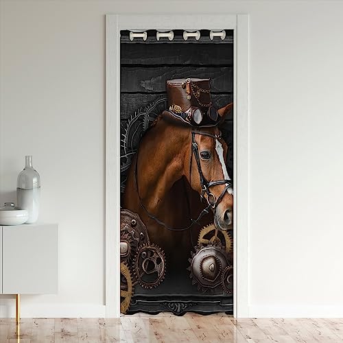 richhome Pferde Tiere Tür Vorhang, mechanische Getriebe Blackout Vorhang für Schlafzimmer Tür Wohnzimmer, Pferd Liebhaber Wildlife Privatsphäre Tür 1 Panel, 86x203 von richhome