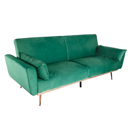 Riess Ambiente Retro Schlafsofa BELLEZZA 208cm smaragdgrün Samt 3-Sitzer Couch inkl. Kissen Sofa Schlafcouch Couch Rosegold Kupfer Multifunktionssofa Multifunktionscouch von Riess Ambiente