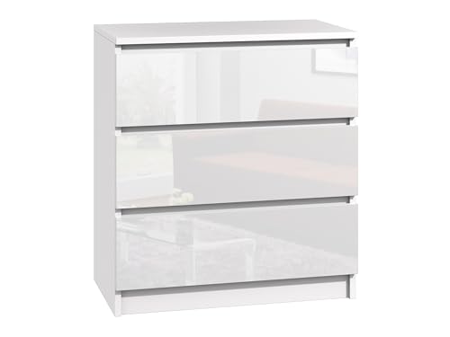 roe furniture Kommode mit 3 Schubladen - Modern Schubladenschrank - Komodenschrank - Schubladenkommode 70 cm Breit - Weiß Hochglanz von roe furniture