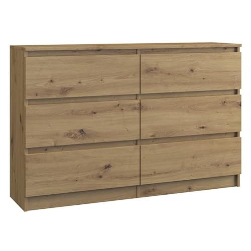 roe furniture Kommode mit 6 Schubladen - Modern Schubladenschrank - Komodenschrank - Schubladenkommode 120 cm Breit - Artisan von roe furniture