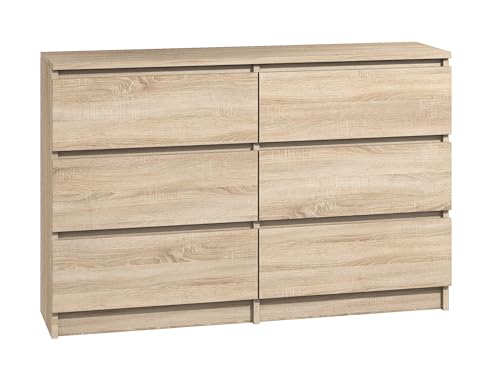 roe furniture Kommode mit 6 Schubladen - Modern Schubladenschrank - Komodenschrank - Schubladenkommode 120 cm Breit - Sonoma von roe furniture