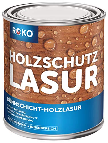 ROKO Holzlasur - Mahagoni - 0,75 Liter Lasur - 3in1 Seidenmatt - Premium Holzschutzlasur für Innen und Außen - Dauerhafter Wetter- und UV-Schutz von Roko