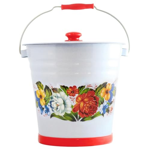 Emaille Eimer Wassereimer 12 Liter ca 28cm Durchmesser Erdbeeren Kunststoffboden/Retro Nostalgie Geschirr von rukauf