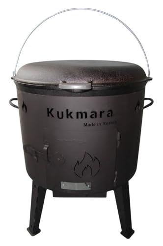 rukauf SET Utschak, 49 cm + 22 Liter Kasan Kazan + Pfannendeckel aus Gusseisen Feldküche Gulasch-Kessel Feuer-Ofen Outdoor von rukauf