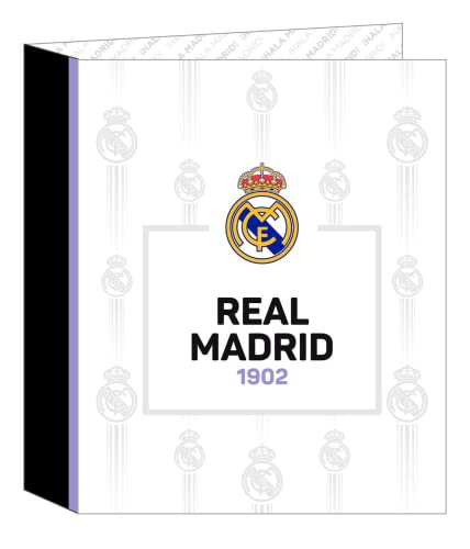 safta Carpeta de Folio 4 Anillas de Real Madrid 1ª Equipación 22/23, 270x60x330 mm, Unisex-Kinder Real Madrid Auswärtshefter mit 4 Ringen, 22/23, 270 x 60 x 330 mm, Negra y blanca, von safta