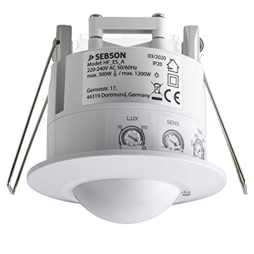 SEBSON® Bewegungsmelder Innen, Unterputz, HF Sensor LED geeignet, Decken Montage programmierbar, Bewegungssensor 2-16m/ 360°,3-Draht von SEBSON