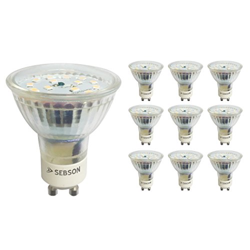 SEBSON® Ra 95 Serie + flimmerfrei, GU10 LED Lampe 5W dimmbar warmweiß, ersetzt 30W, 350lm, 3000K, 230V LED Leuchtmittel, 10er Pack von SEBSON