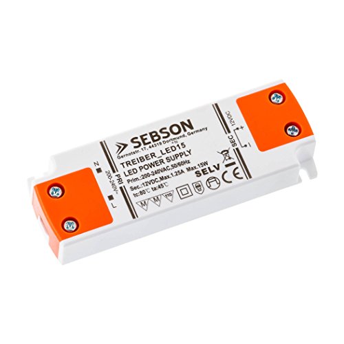SEBSON 15W LED Treiber/LED Trafo - 12V Konstante Ausgangsspannung - Transformator, Netzteil für LED Lampen G4, MR11, GU5.3, MR16-102x35x16mm von SEBSON
