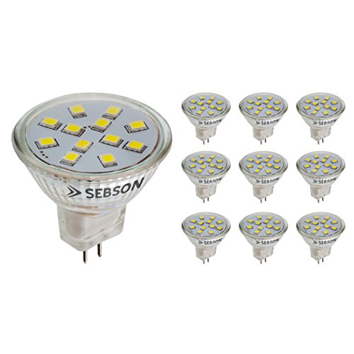 SEBSON LED Lampe GU4/ MR11 2W (1.6W), ersetzt 20W Glühlampe, warmweiß, 150lm, Leuchtmittel 110°, 12V DC, 10er Pack von SEBSON
