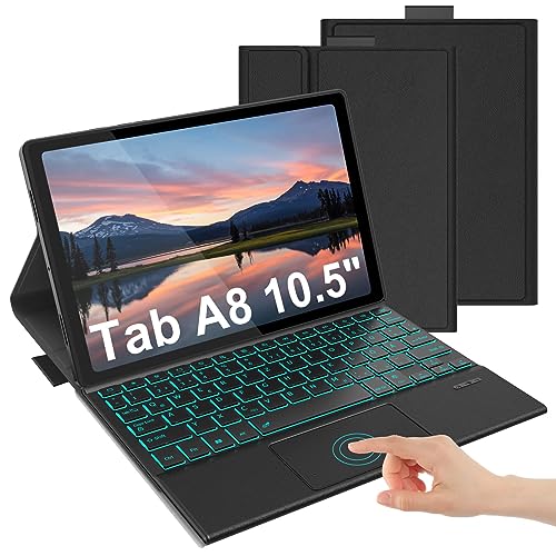 seenda Samsung Galaxy Tab A8 Hülle mit Tastatur, Tab A8 Tastatur mit Touchpad, Beleuchtete Wiederaufladbare Tastatur Hülle für Tablet A8 10.5 Zoll 2022/2021(SM-X200/X205/X207), QWERTZ Layout, Schwarz von seenda