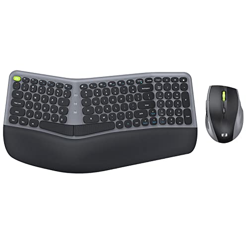Ergonomische kabellose Tastatur und Maus Combo – 2,4 GHz USB-Empfänger, geteilte Tastatur in voller Größe mit Handballenauflage, 3-stufige optische Maus – kompatibel mit Windows – Space Grey von seenda