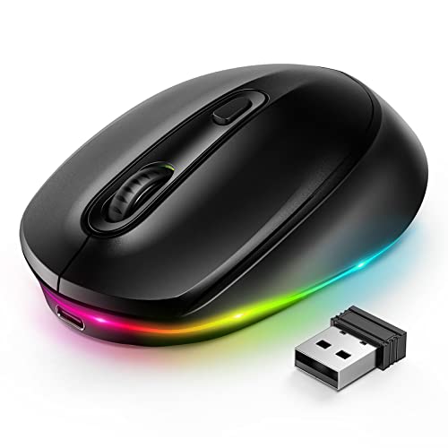 Kabellose Maus, Wiederaufladbare LED-Maus für Laptop, Kleine tragbare kabellose leise Maus mit Regenbogen-Hintergrundbeleuchtung, Windows, Schwarz von seenda