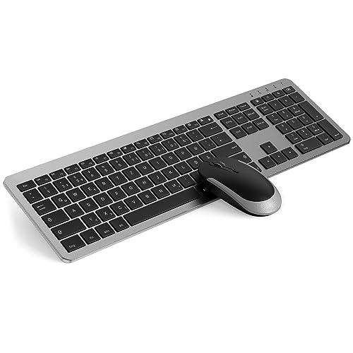 Tastatur Maus Set Kabellos, seenda Ultra-Dünne Wiederaufladbare Funktastatur mit Maus, Ergonomische Keyboard Mouse mit Silikon Staubschutz für PC/Laptop/Smart TV, DE QWERTZ Layout (Schwarz&Grau) von seenda