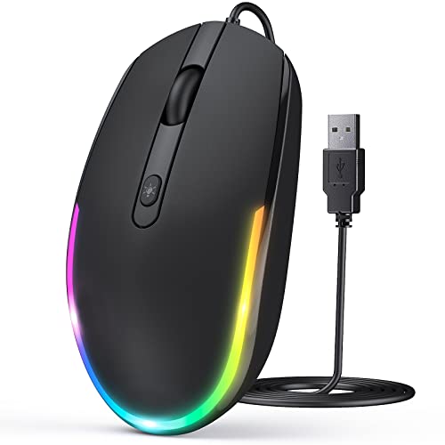 seenda Maus mit Kabel, PC Computermaus mit Kabel, 1600 DPI USB Maus Kabelgebunden für Laptop/PC/Computer/Mac, Schwarz von seenda