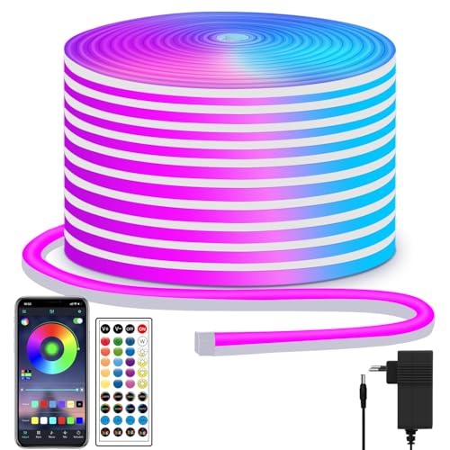 segrass Neon Led strip 15m Fernbedienung/APP Steuerung, IP65 wasserdichte flexible Neon LED Lichtband, 24V Rgb LED band Neon Lichterkette, anwendbar auf Schlafzimmer, Raum und Außendekoration von segrass