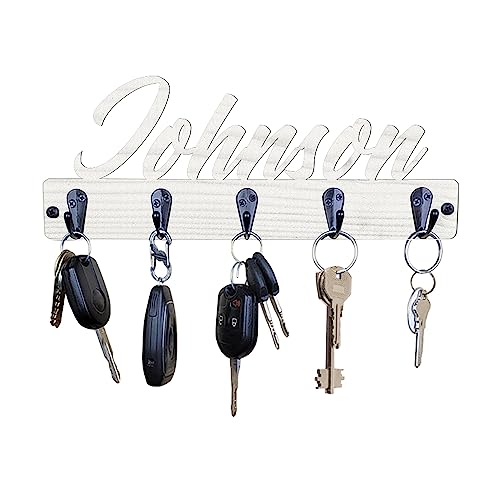 set adil Personalisierter Schlüsselhalter für die Wand–individueller Schlüsselaufhänger mit Familiennamen, Schlüsselbrett aus Holz, Geschenke für das neue Zuhause, Hochzeitsgeschenke für Paare, Weiß von set adil