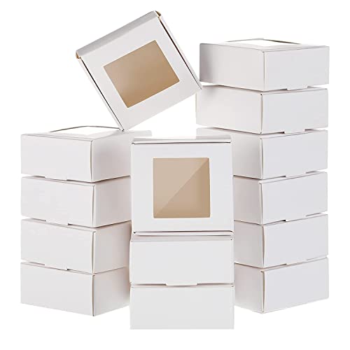 shanpu 50 StüCk Mini Kraftpapier Box Verpackung mit Fenster, Geschenk Verpackung, Leckerli Box für Hausgemachte Seife, Leckereien, Backwaren, SüßIgkeiten (Weiß) von shanpu