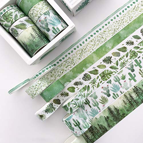 Shaoyanger Washi-Tape, 8 Stück, Motiv: grüne Blätter, Kaktus, Tagebuch-/Scrapbooking-Aufkleber B von SATOHA