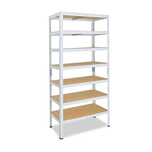 shelfplaza® 230x40x60cm Home Schwerlastregal weiß/Metallregal mit 7 Böden/Kellerregal Metall, Garagenregal, Werkstattregal oder Regal Lagerregal/Steckregal Metall mit 125kg Tragkraft von shelfplaza