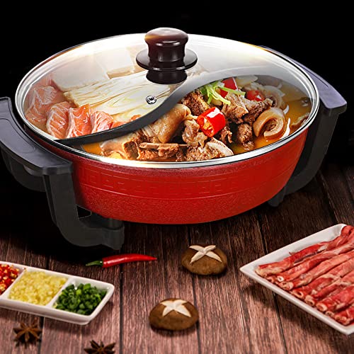 1300W Hot Pot, Elektrische Antihaft Topf mit 2 Kammern Shabu Wokpfanne Yin Yang Hot Pot Suppentopf Küche Kochtopf mit Deckel, Leicht zu Reinigen Schnelle Erwärmung von simimasen