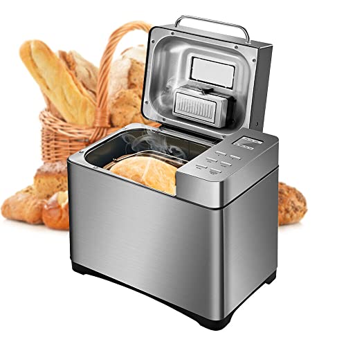 Brotbackautomat Edelstahl 19 Programme Brotmaschine mit Digitaler Bread Maker Brotbackmaschine 650W für 500g, 750g und 1000g Kapazität von simimasen