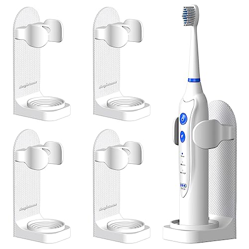 simpletome Zahnbürstenhalter Wandmontage abnehmbare elektrische Zahnbürste Einstellbarer Zahnpasta-Organizer Badezimmer-Halterung Aufbewahrungs-Set 4 Stück (Weiß) von simpletome