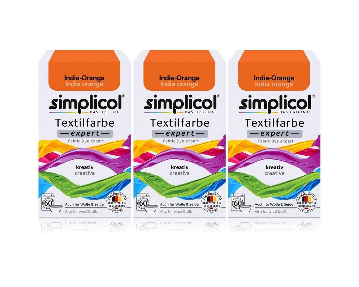 simplicol Textilfarbe Simplicol Textilfarbe expert India-Orange 150g - Farbe zum Färben (3er von simplicol