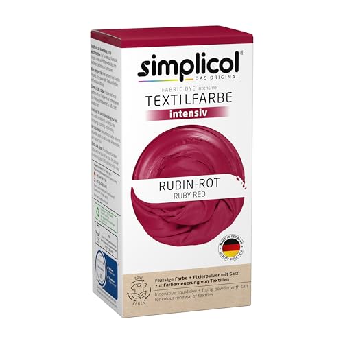 simplicol Textilfarbe intensiv (18 Farben), Rubin-Rot 1804, Dunkelrot: Einfaches Färben in der Waschmaschine, All-in-1 Komplettpackung von simplicol