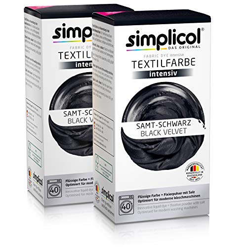 simplicol Textilfarbe intensiv (18 Farben), Samt Schwarz 1818 2er Pack: Einfaches Färben in der Waschmaschine, All-in-1 Komplettpackung von simplicol