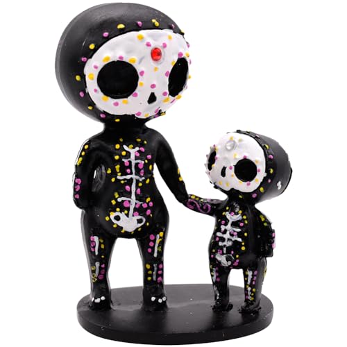 Totenkopf und Knochen Ornament 2pcs Skelett Mutter und Kind Figurine Schwarz Skelett Deko Bastelset Aus Halloween Party Tischdekoration Gothic Badezimmer Zuckerschädel-Mutter und Kind-Statuen-Deko von simyron