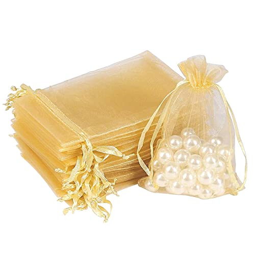 sinzau 100 Stück Organzabeutel, für Verpacken Süßigkeiten, Geschenken, Hochzeiten, Partys, Golden Groß, Klein von sinzau