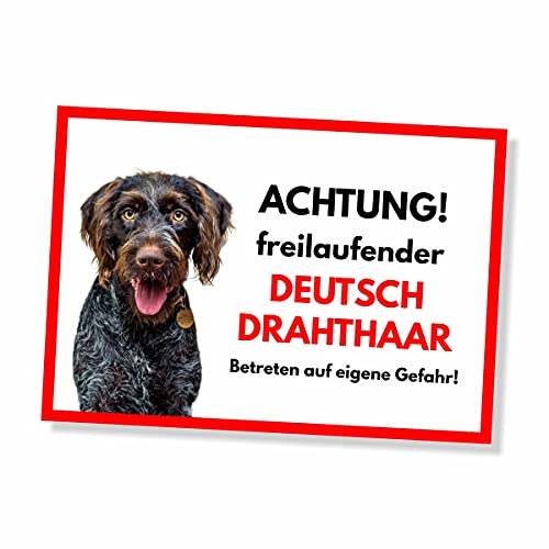 Deutsch Drahthaar Freilaufender Hund Dog Schild Spruch Türschild Hundeschild Warnschild von siviwonder
