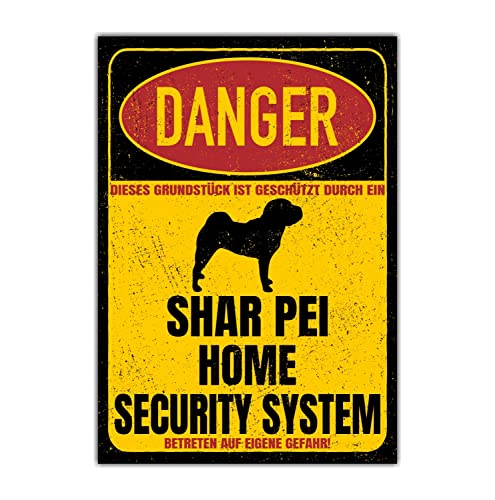 Shar Pei Faltenhund Schild Danger Security System Türschild Hundeschild Warnschild Hund von siviwonder
