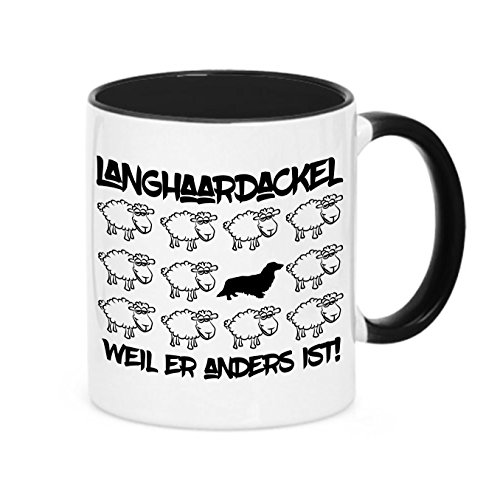 siviwonder Tasse Black Sheep - LANGHAARDACKEL Dackel Langhaar - Hunde Fun Schaf Kaffeebecher von siviwonder