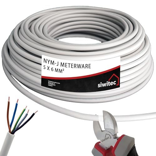 siwitec NYM-J 5x6 mm² Kabel, Mantelleitung, Installationskabel, Feuchtraumkabel in grau, exakt zugeschnittene Meterware in Profi-Qualität, Länge (aktuelle Auswahl) = 8 Meter von siwitec