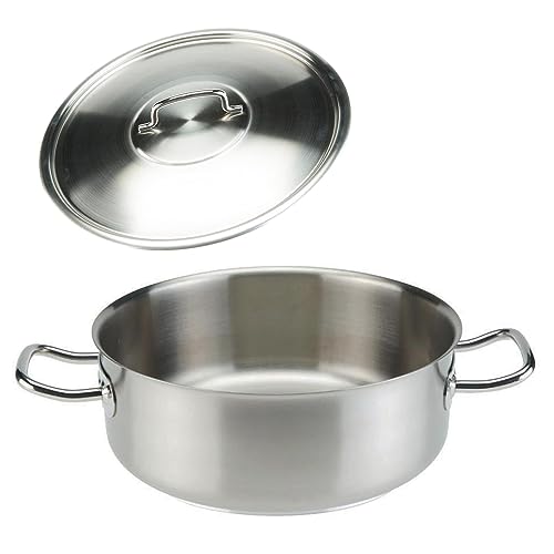 SKK großer Gastro Bratentopf Ø 32 cm - 18/10 Edelstahl Induktions-Topf - Profi Schmortopf mit Edelstahl-Topfdeckel von SKK