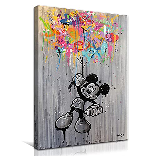 Leinwanddruck im Hochformat, Abstrakt, Motiv: Mickey Mouse, Einstein, Graffiti-Bild, Kunstdruck, Poster, für Büro, Schlafzimmer, Cafe, Dekoration mit Rahmen (Mickey, 40 x 30 cm) von sky art