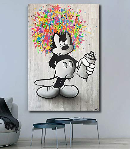 Leinwanddruck im Hochformat, Abstrakt, Motiv: Mickey Mouse, Graffiti-Bild, Kunstdruck, Poster, für Büro, Schlafzimmer, Cafe, Dekoration mit Rahmen von sky art