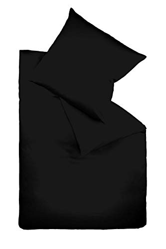 sleepling Satin Bettwäsche schwarz, 1 x Bettbezug 220 x 240 cm + 2 x Kissenbezug 80 x 80 aus 100% seidig weicher Baumwolle, Bezug Bettdecke, 60 Grad, Ökotex 100, Made in EU von sleepling